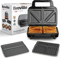 Breville Macchina per Spuntini 3 in 1: Tostapane, Waffle e Panini, Piastre Antiaderenti Rimovibili, Nero e Acciaio Inossidabile