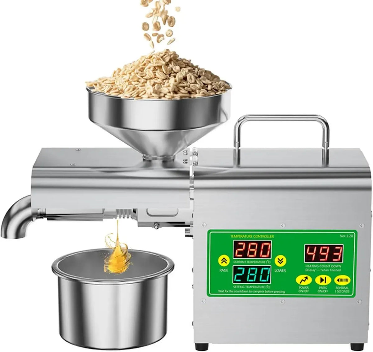 Estrattore di Olio 1000W, Macchina Intelligente per Olio a Freddo e Caldo con Display Termico, Acciaio Inossidabile per Semi e Noci, Uso Domestico
