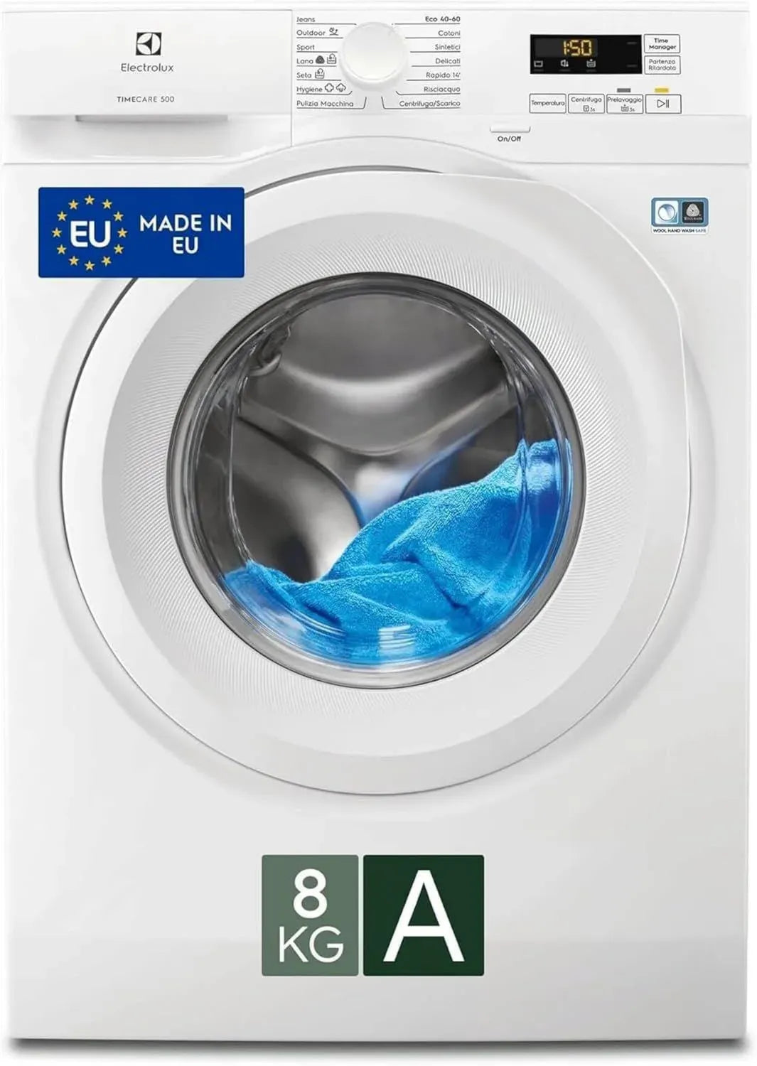 Electrolux Lavatrice Frontale 8kg Serie 500, AutoSense e Avvio Ritardato, Programma Igiene, Cesto GentleCare, Classe A, 1151 Giri/min, Bianco