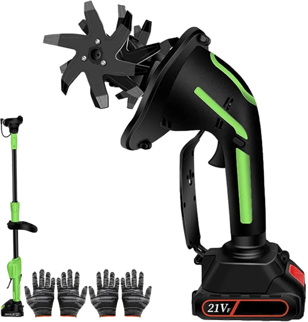 Motozappa Elettrica Senza Fili per Giardinaggio con 2 Batterie, Asta Lunga, Profondità e Larghezza di Lavoro 10cm