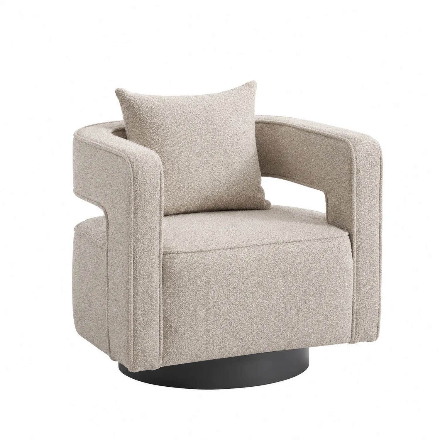 Poltrona in Bouclé con Base Girevole Beige