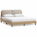 Letto matrimoniale in legno con testiera in tessuto beige 200x160 cm
