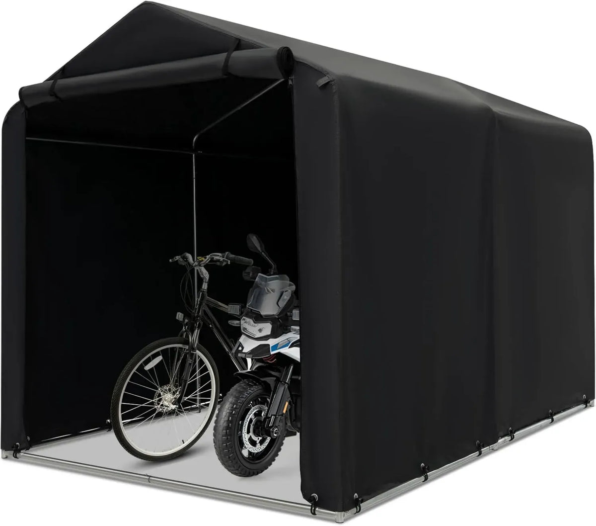Capanno Universale per Esterni con Porta Arrotolabile, Spazio Ideale per Bici e Attrezzi, 160 x 218 x 164 cm, Grigio Scuro