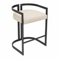 Sgabello da bar in metallo nero con seduta in lino beige