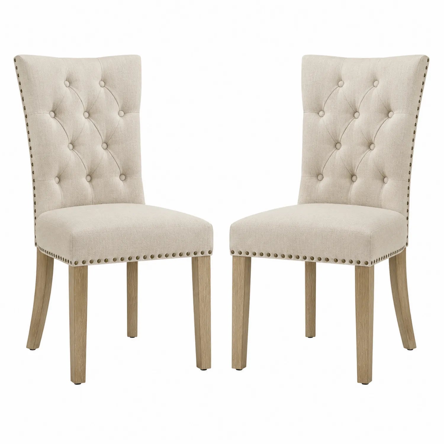 Set di 2 sedie da pranzo in tessuto beige con gambe in legno