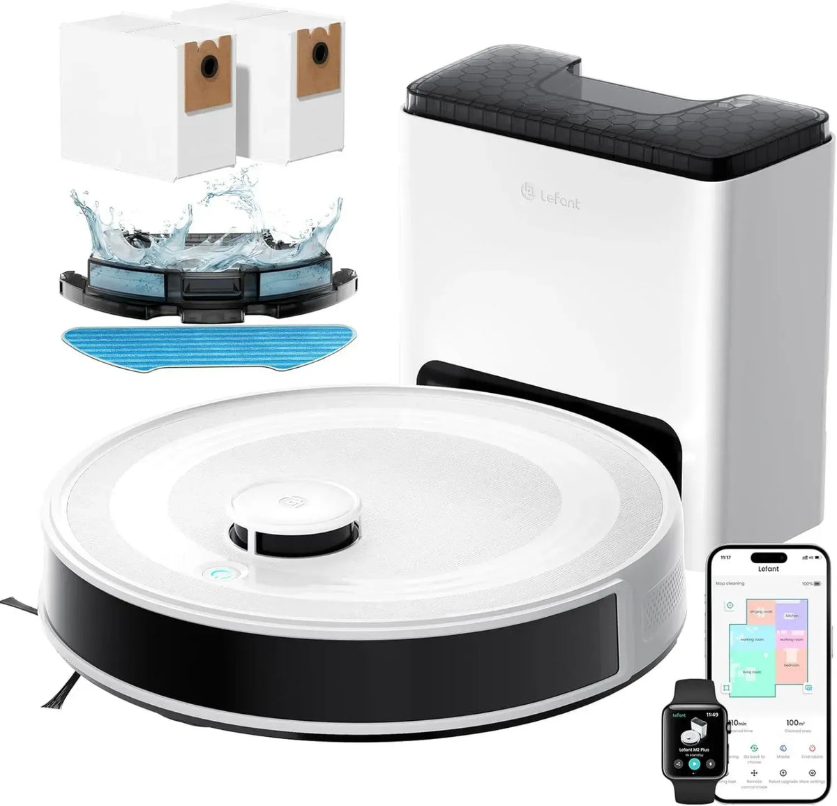 Lefant M2 Plus Robot Aspirapolvere 6000Pa con Svotamento Automatico e Mappatura Laser