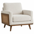 Poltrona in Tessuto Crema con Struttura in Legno e Rattan