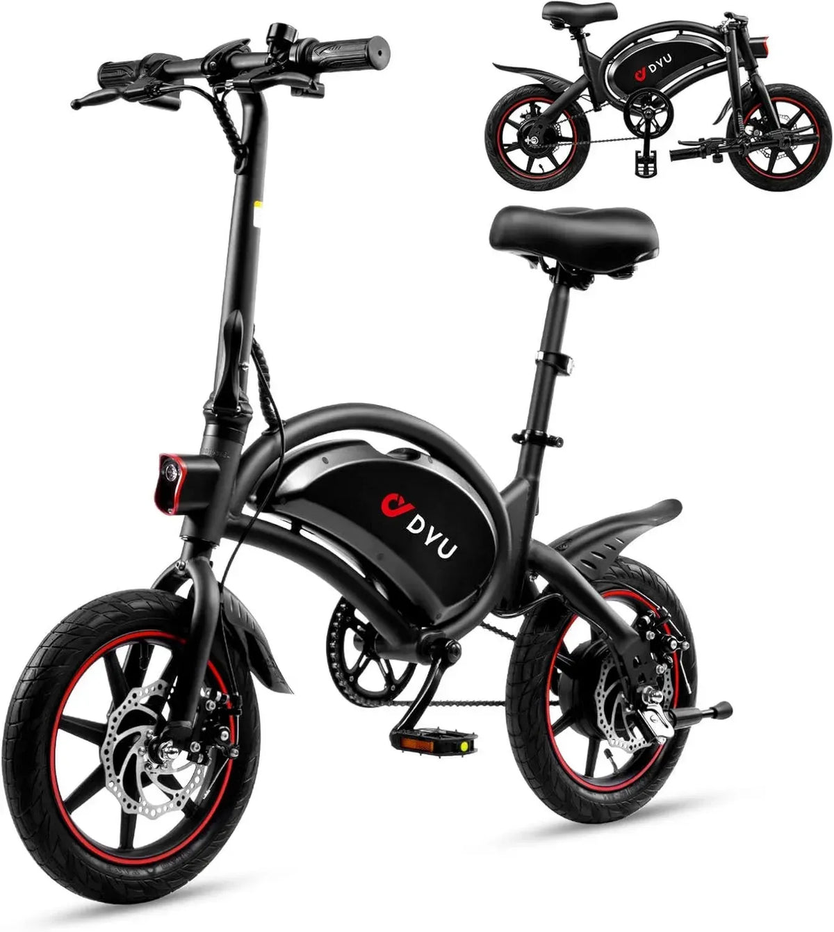 Bicicletta Elettrica Pieghevole DYU 14'' con Assistente di Pedalata, Compatta e Regolabile per Adulti