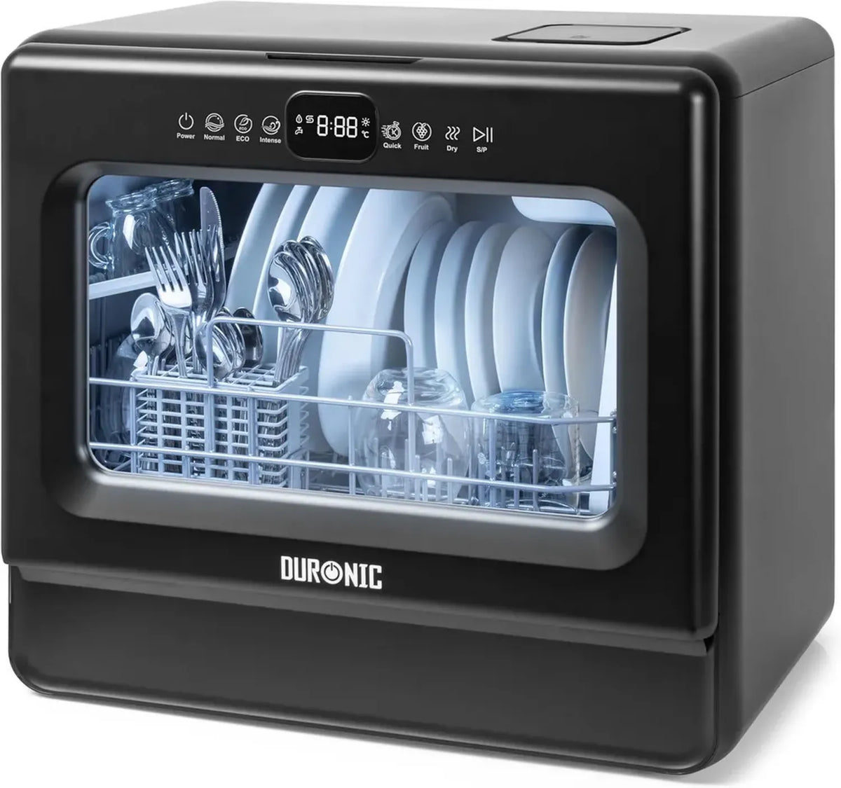 Lavastoviglie Compatta Duronic DW10 BK, 1050W, con Serbatoio e 5 Programmi, Portatile per Piccole Cucine e Camper