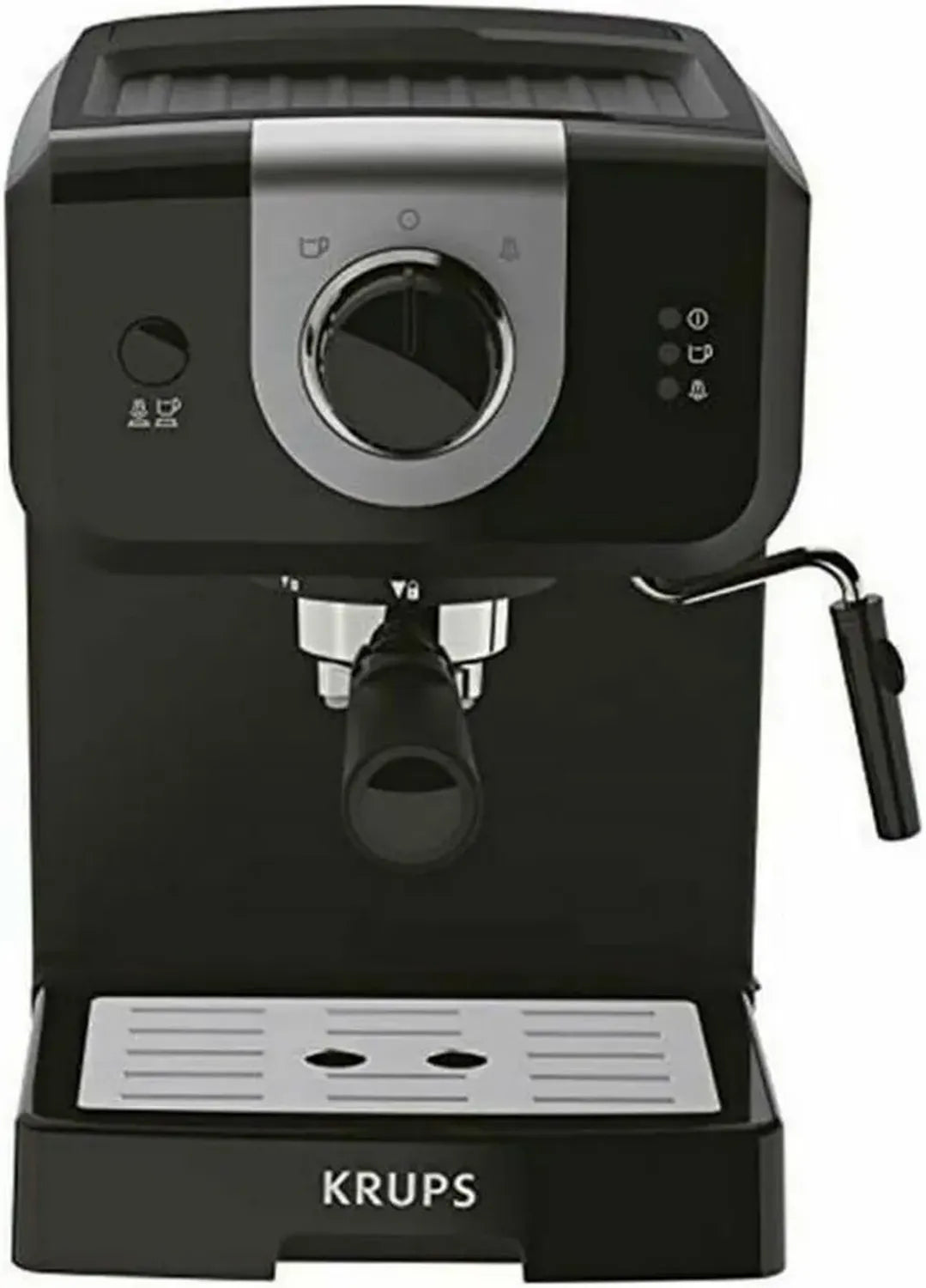 Krups Macchina per Espresso 15 Bar con Montalatte e Scaldavivande, Controllo Girevole, Nero/Argento