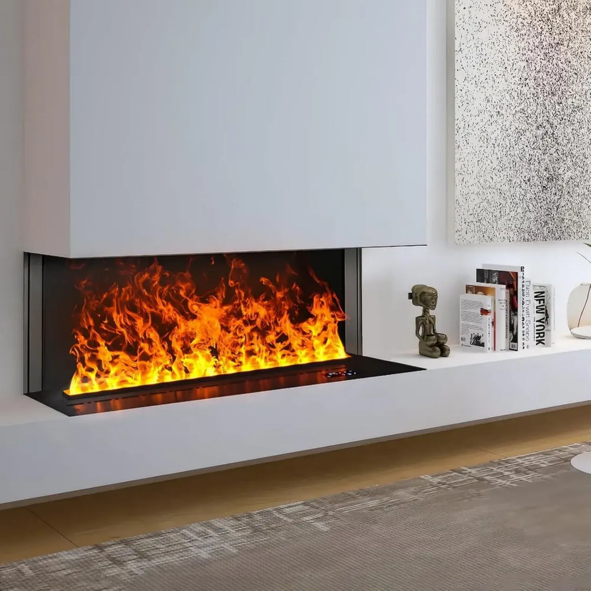 Camino Elettrico con Effetto Fiamma Realistico, 128 Colori LED, Riempimento Acqua Automatico, Controllo Intelligente