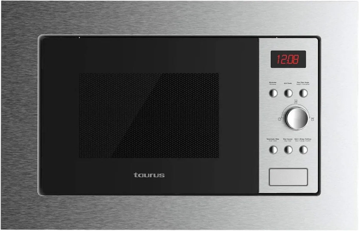 Microonde da Incasso Taurus 20L, 800W con Grill, 5 Livelli di Potenza, Acciaio Inox