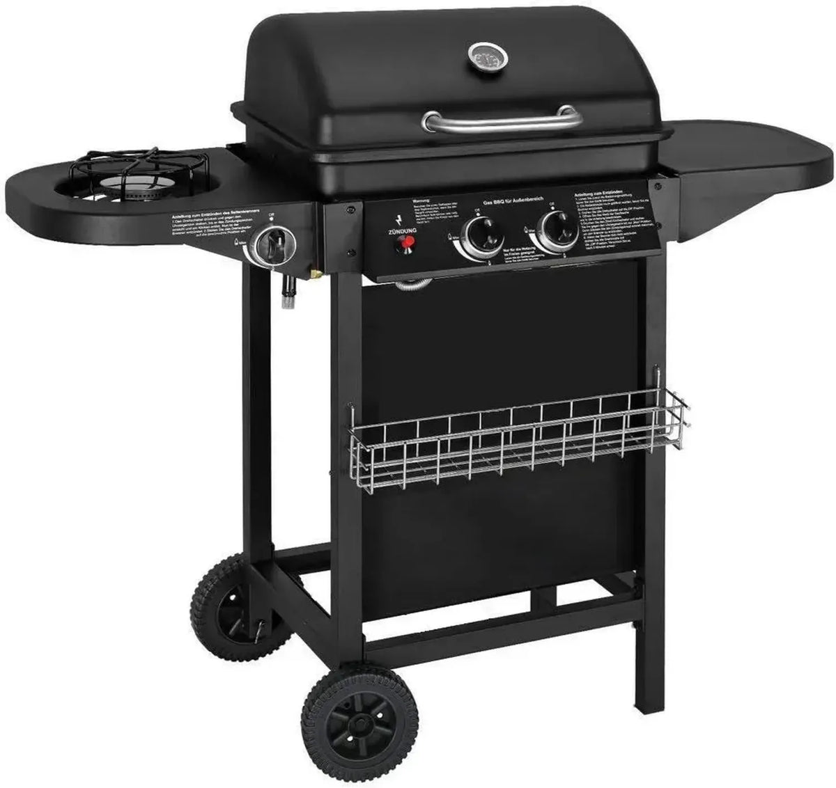 Griglia a Gas con 2+1 Bruciatori, 8,7KW, Colore Nero