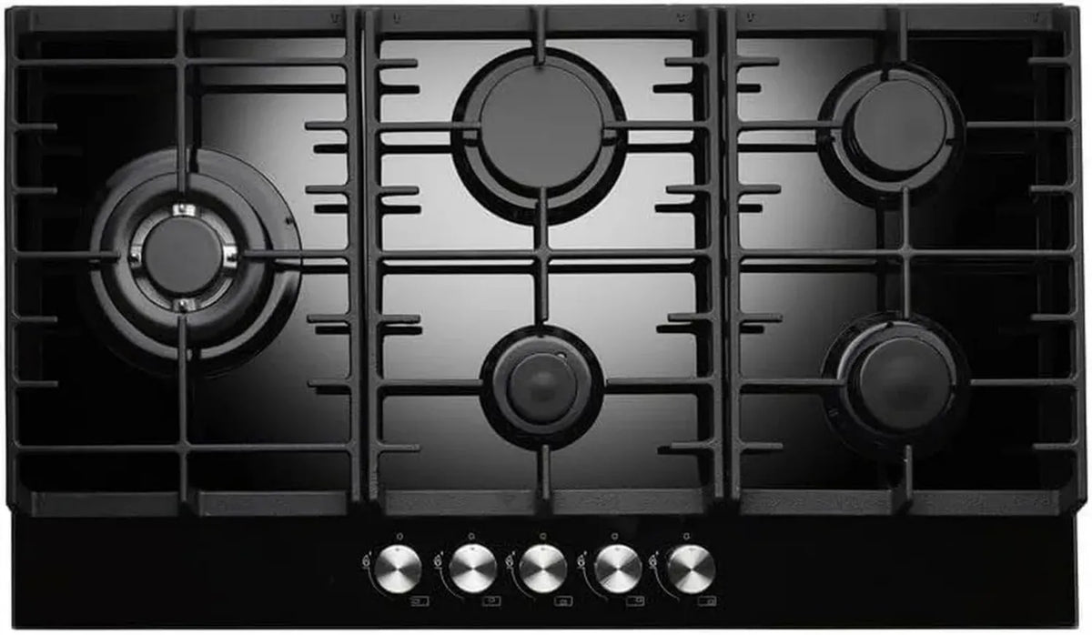 Piano Cottura a Gas Teknix 90 cm Nero con Bruciatore Wok 3,8 kW in Vetro