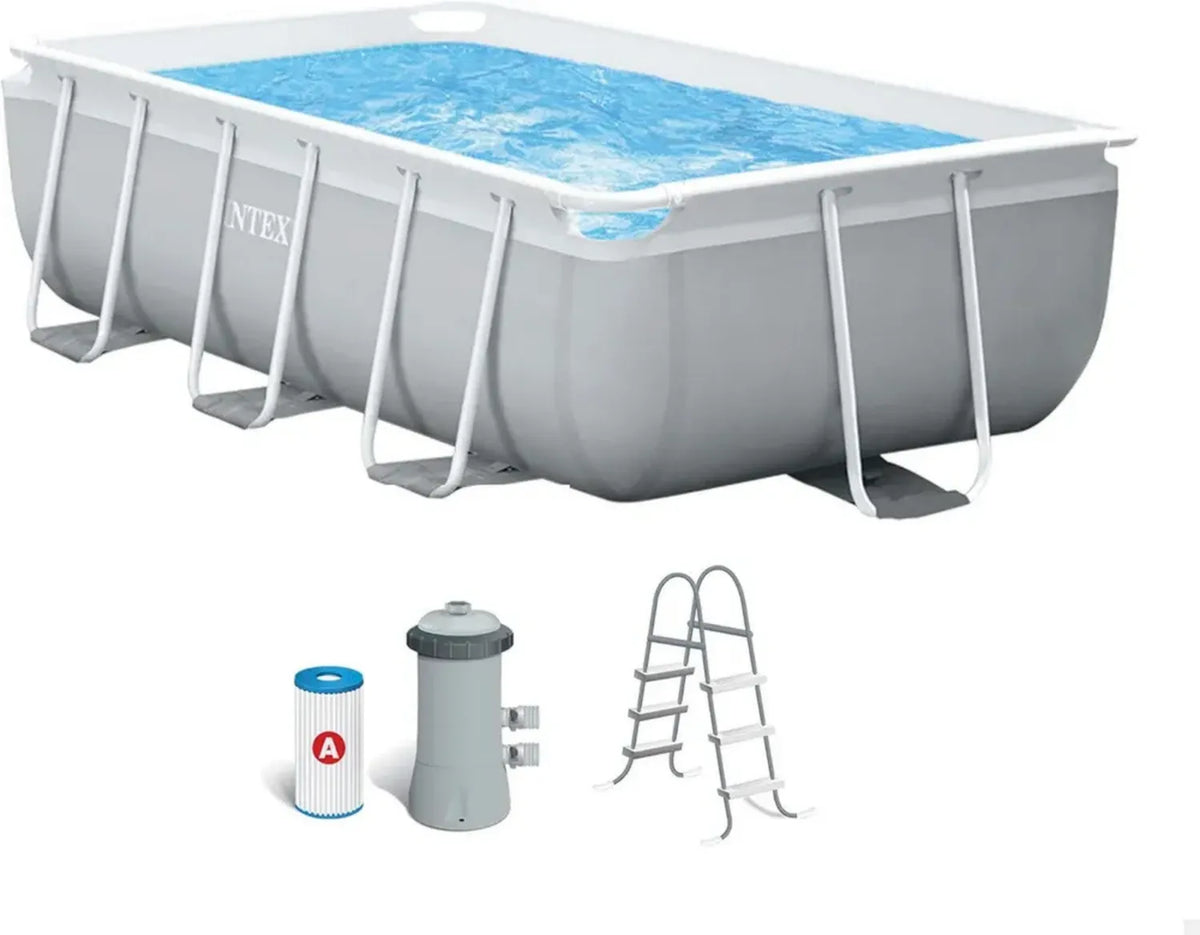 Piscina Fuori Terra Rettangolare Intex con Pompa Filtro, Scaletta e Struttura in Acciaio, 300x175x80 cm, Grigio