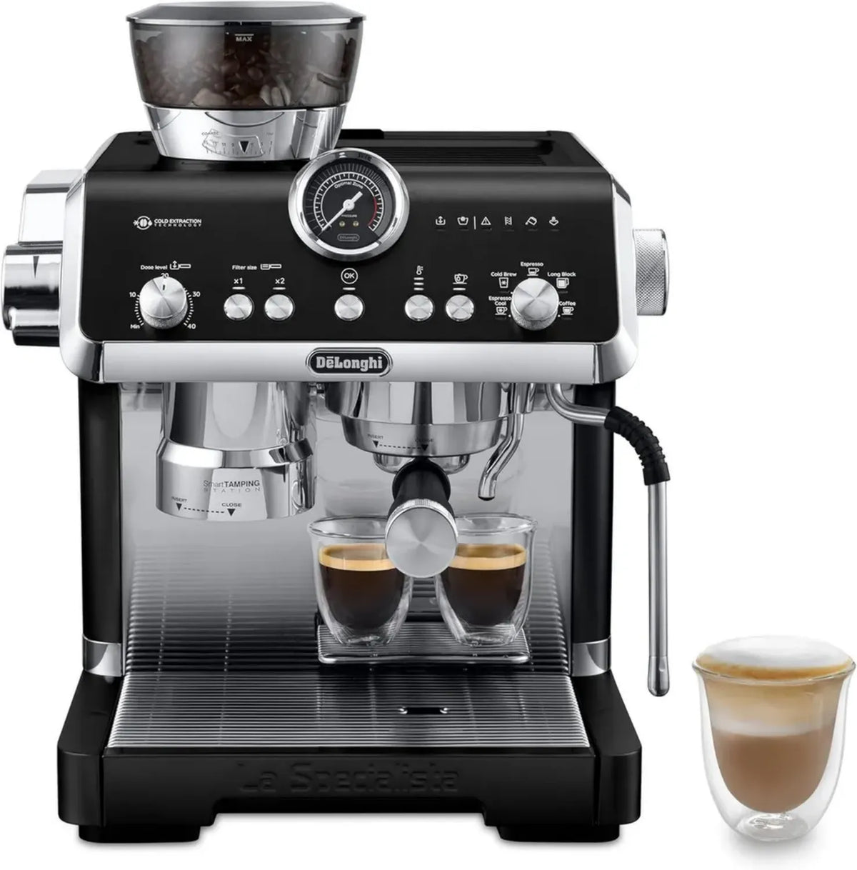 De'Longhi La Specialista Opera - Macchina da Caffè Espresso con Cold Brew, Montalatte Professionale, Macinatura a Sensore, 1550 W, Nero