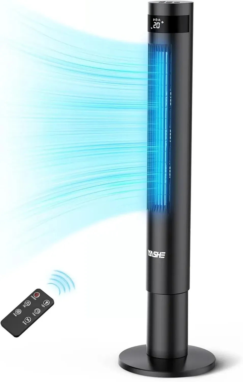 Ventilatore a Torre Senza Pale 43'' YASHE con Telecomando, Oscillazione 85°, Silenzioso 28dB, 3 Velocità e Modalità