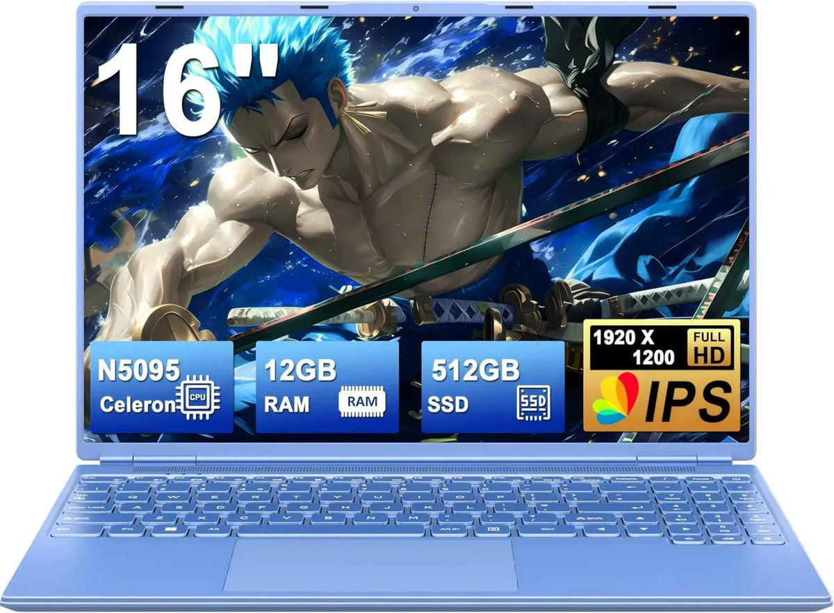 Notebook 16'' Celeron N5095, 12GB RAM, 512GB/1TB SSD, Win11, 5G WiFi, Schermo 2K, Ventola di Raffreddamento