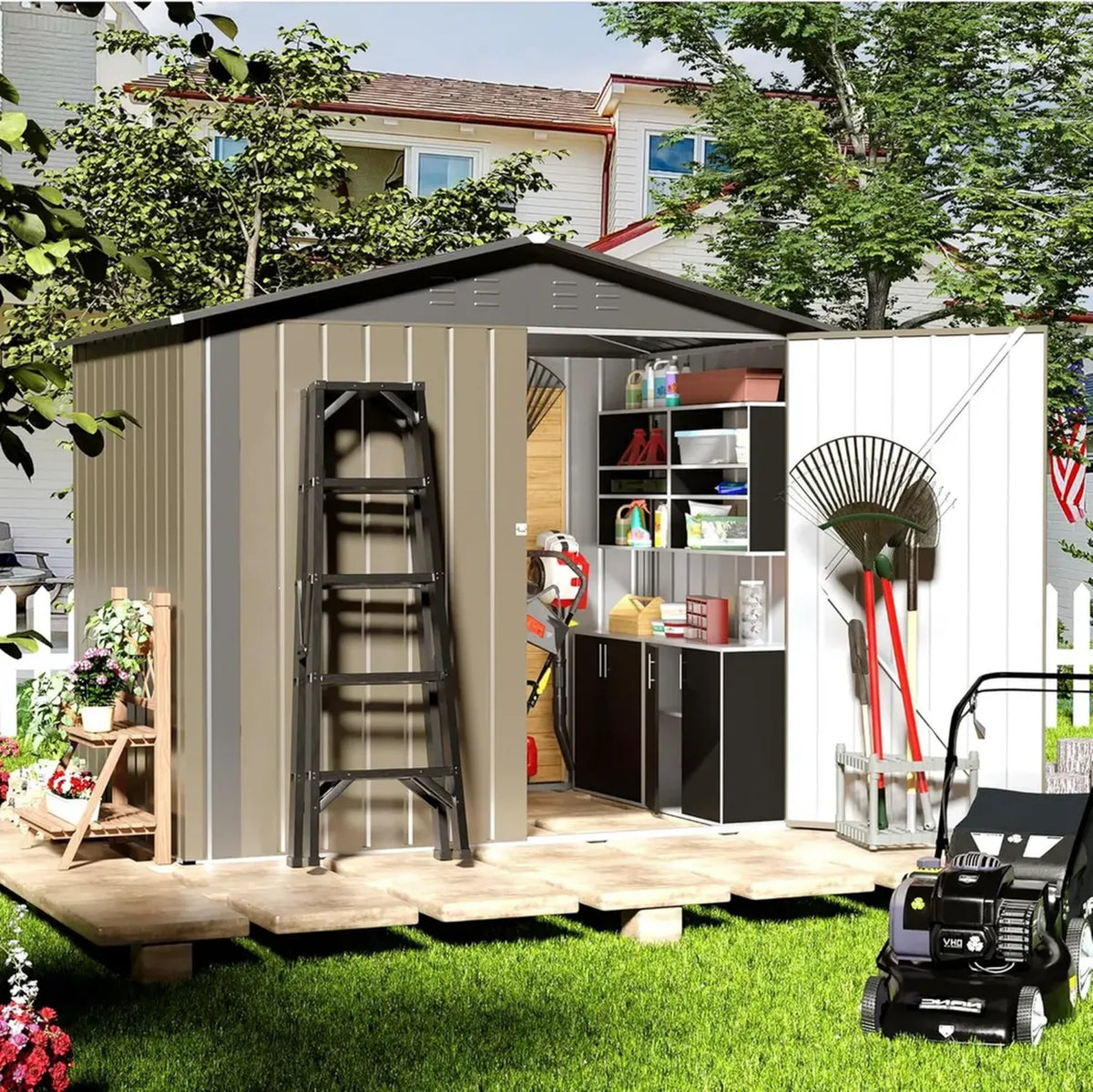 Capanno da giardino in metallo 1,8x1,2 m con porte sicure, struttura rinforzata e design impermeabile, colore marrone