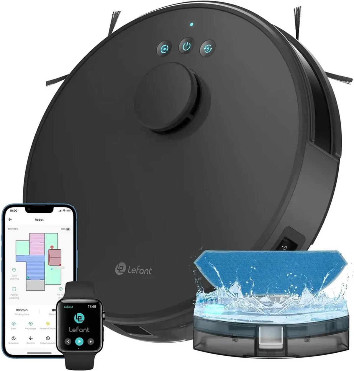 Robot Aspirapolvere Lefant M1 con Mappatura Laser, Potenza 5500Pa, Design Ultra Sottile, Controllo App e Alexa, Ideale per Peli di Animali e Superfici Dure