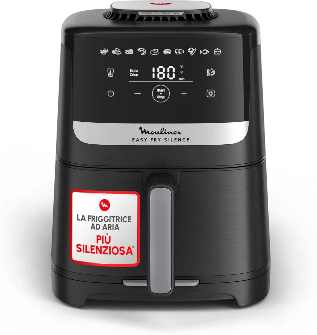 Friggitrice ad Aria Moulinex Easy Fry Silence da 5L, Potenza 1670W, per 6 Persone, 10 Programmi, Cestello Lavabile, Nera